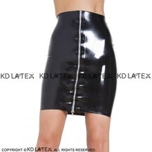 Черные сексуальные латексные юбки выше колена с полной передней молнией резиновая юбка низ DQ-0045