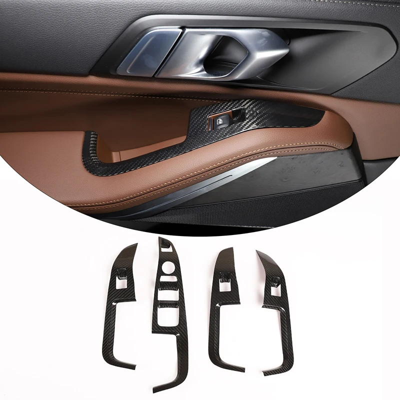 

For BMW X5 G05 X7 G07 2019-2021 Real Carbon Fiber Car Glass Lift Switch Button Control Panel Frame Trim Cover Interior Accessory