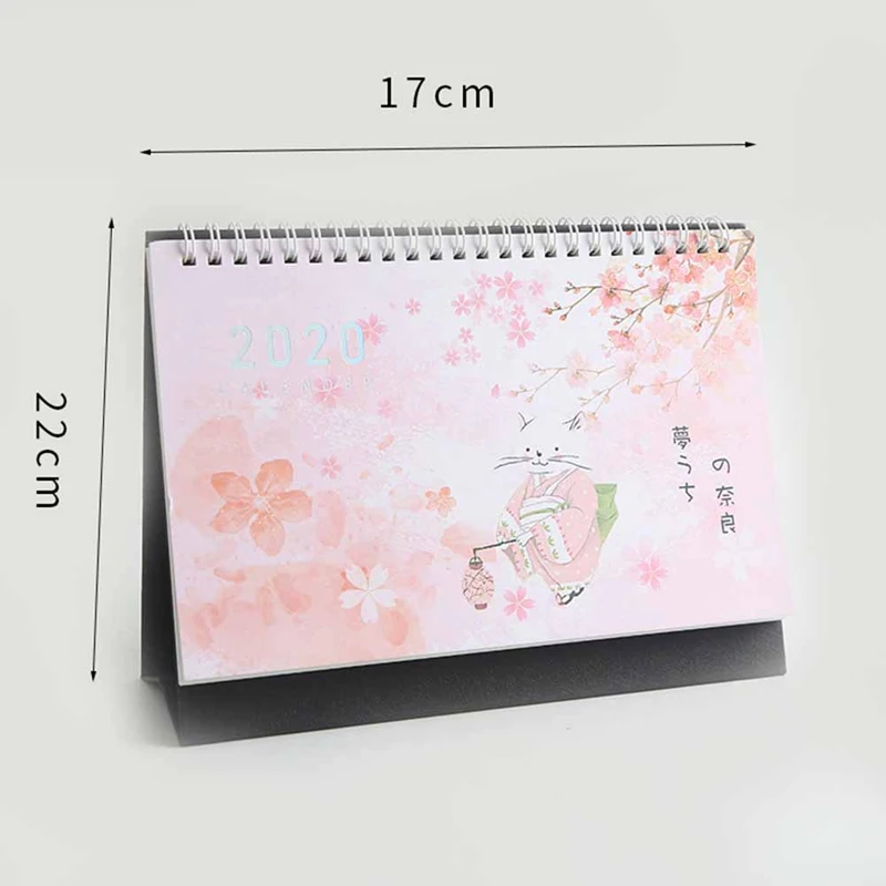 Beautiful Cherry Pattern Standing Paper Double Coil Calendar Memo Daily Schedule Table Planner Yearly Agenda Desk Organizer