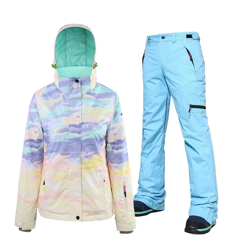 Зимний женский горнолыжный костюм, куртка и штаны для женщин, теплые водонепроницаемые ветрозащитные лыжные и сноубордические костюмы, женские лыжные пальто - Цвет: one