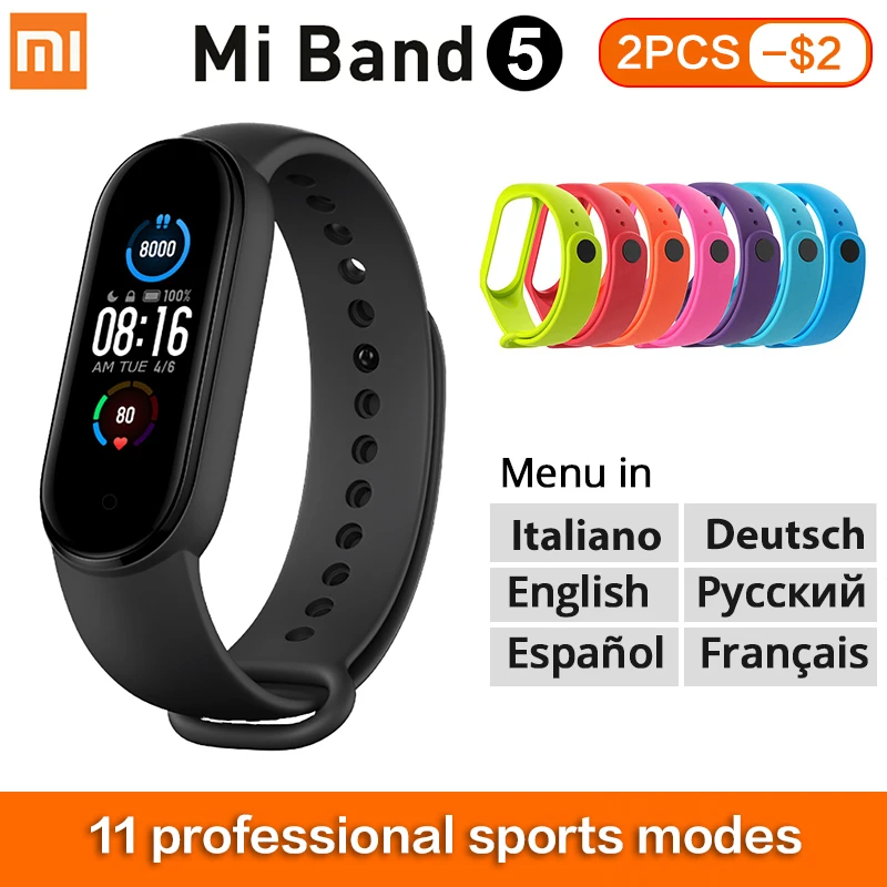 Смарт-браслет Xiaomi Mi Band 5 фитнес-трекер с AMOLED экраном 1 дюйма Bluetooth 0