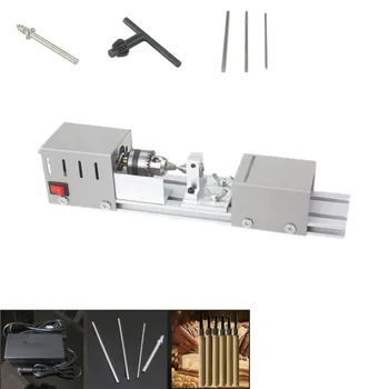 

DC12-24V Mini Lathe Bead Machine Standard Woodworking Milling Lathe Set with Power Carving Cutter Grinding Polishing Drill Tool