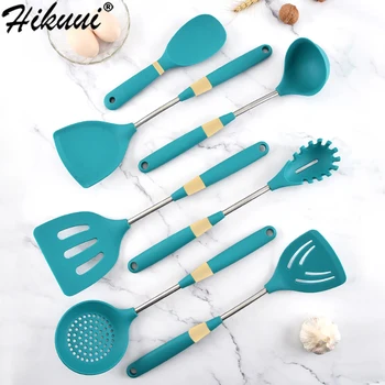 

7 Pcs Kitchenware Silicone Heat Resistant Kitchen Cooking Utensils Non-Stick Stainless Steel Handle Cooking Tools Gadget Sets