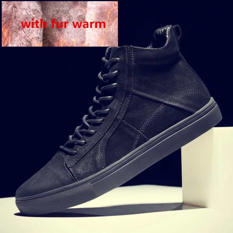Замшевые мужские ботинки; сезон весна-осень-зима; Мужская обувь; ботильоны с плюшем; теплые мужские зимние ботинки; мужские низкие ботинки martin; a4 - Цвет: black fur
