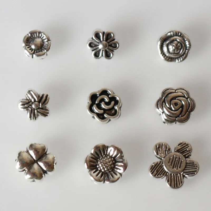 50pcs 7x7mm Tibetan Silver Flower Shape Metal Loose Spacer Beads Cap 49# 