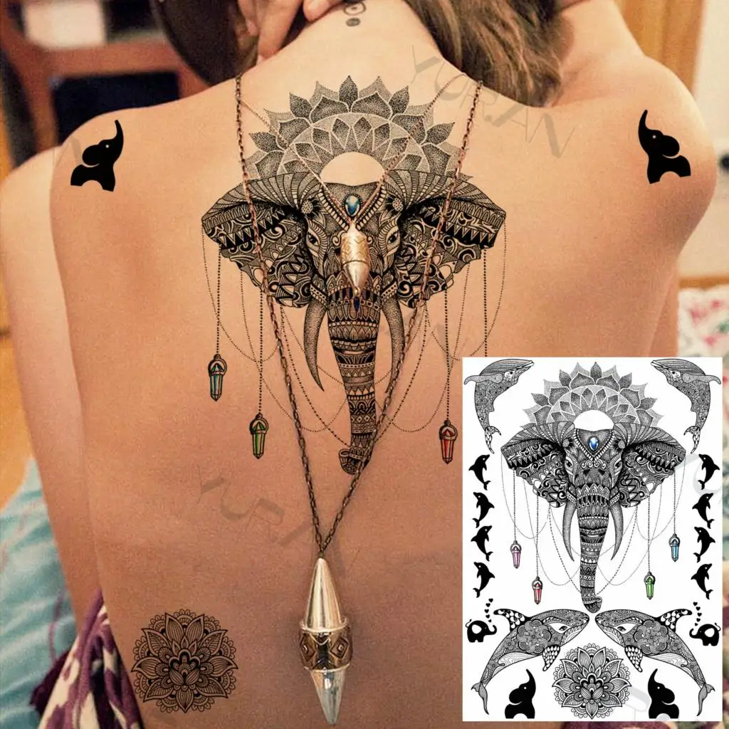 YURAN Donna Ragazza Braccio Grande Gufo Tatuaggio Finto Temporaneo  All'henné India Adesivi Tatoo Personalizzato Mandala Fiore Tartaruga Nera  Tatuaggi Pizzo - AliExpress, image size:1024x1024