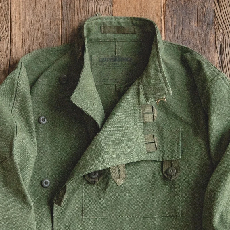 Army Green Retro Jacket Misplaced Oblique Buckle Swedish Motorcycle Men's Jacket AMEKAJI Cotton Washed XXXL Jacket