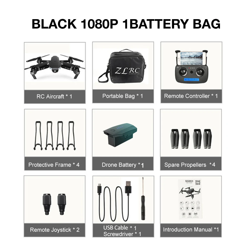 black 1080p 1B Bag SG901 Дрон 4K HD ESC 50X зум двойная камера оптический поток Wi-Fi FPV складной селфи дроны Профессиональный Следуйте за мной RC Квадрокоптер - Цвет: black 1080p 1B Bag