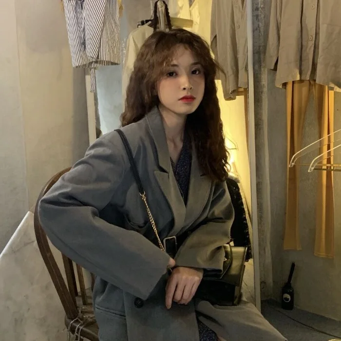 Suit WOMEN'S Suit Korean-style Summer Online Celebrity New Style Waist Hugging Slimming Suit Long-sleeved Coat-Style Two-Piece S