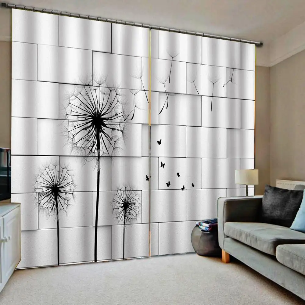 

white brick curtains Dandelion 3D Curtain Luxury Blackout Window Curtain Living Room stereoscopic curtains