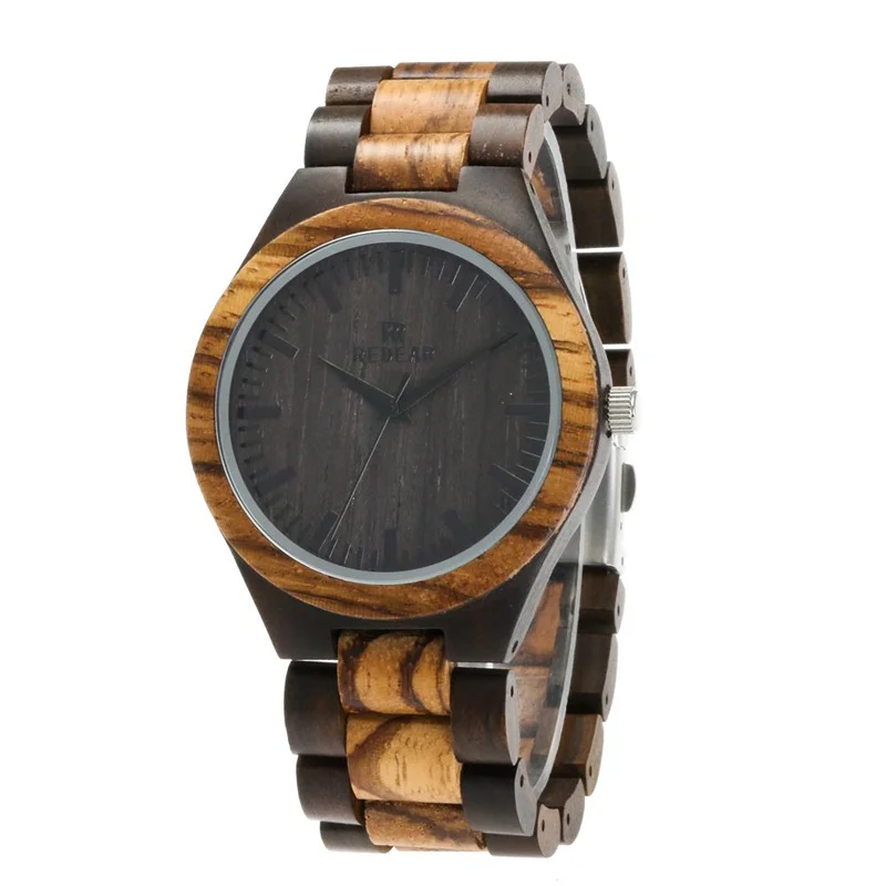 Часы REDEAR Wood мужские кварцевые брендовые Роскошные модные наручные с деревянным