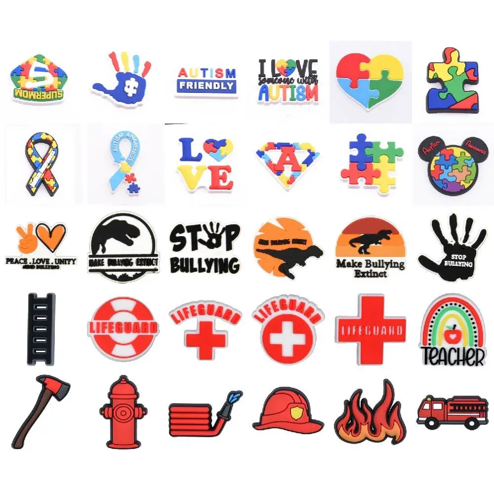 Hot Sale Fireman Fire Engine Croc Shoe Charms Autism Friendly Clog Shoes Decorations Teacher Lifeguard Accessories Stop Bullying