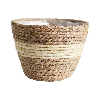 

Nordic Handmade Straw Storage Basket Indoor Outdoor Flower Pot Plant Container
