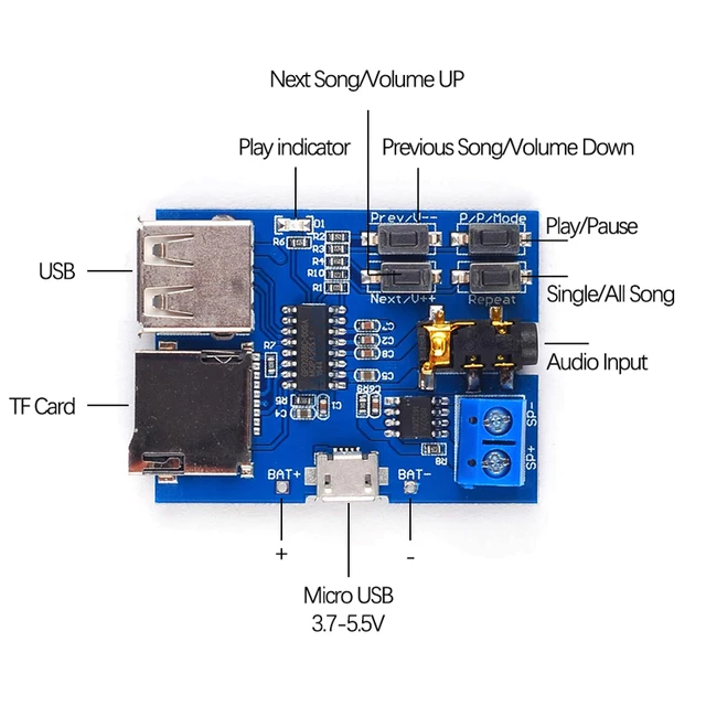 Tablero de codificación MP3 sin pérdidas, altavoz Arduino, Kit de amplificador DIY, módulo de decodificador de reproductor de Audio con tarjeta TF U Disk Tablero de codificación MP3 sin pérdidas, altavoz Arduino, Kit de amplificador DIY, módulo de decodificador de reproductor de Audio con tarjeta TF U Disk