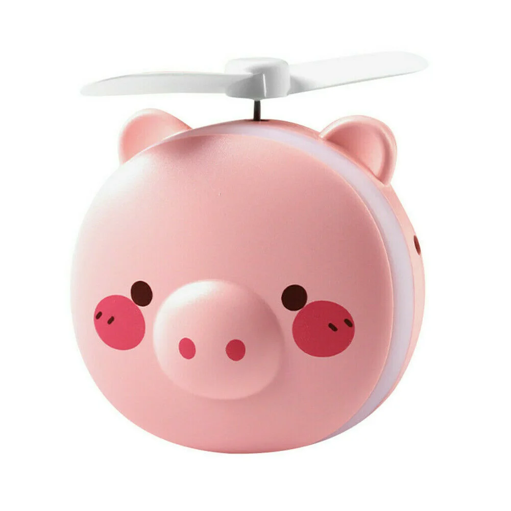 

Home LED Light USB Fan Lightweight Cooling Travel Handheld Rechargeable Makeup Mirror Cartoon Pig Summer Practical Portable