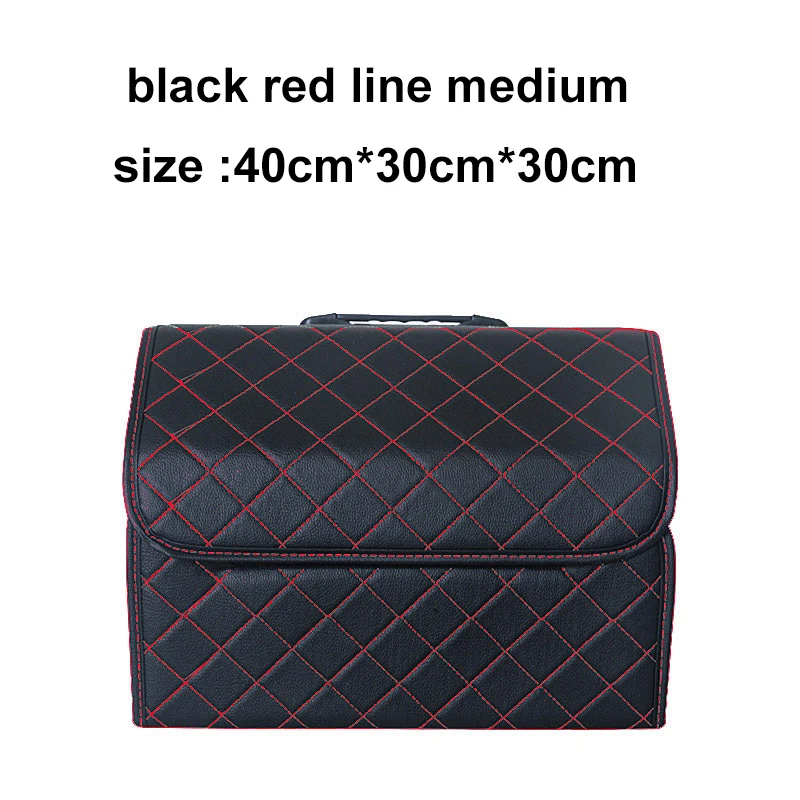 Автомобильная сумка для хранения из искусственной кожи, органайзер для багажника, коробка для хранения, складная сумка для хранения багажника автомобиля, для автомобиля, внедорожника - Название цвета: square back red M