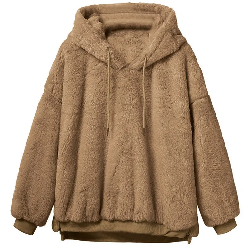 Womens Hoodies Pullover Winter Autumn Solid Fur Hairy Long Sleeve Hoodie Hooded Plus Size 2XL Female Sweatshirt Korean Hoodie