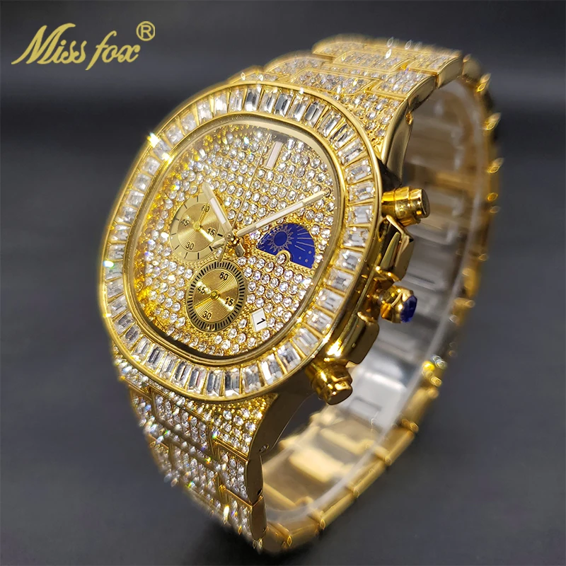 Missfox Luxury Designer Ice Watch Case Con Bling Diamond Multifunzione Uomo Orologi Organizer Articoli All'Ingrosso Per Le Imprese