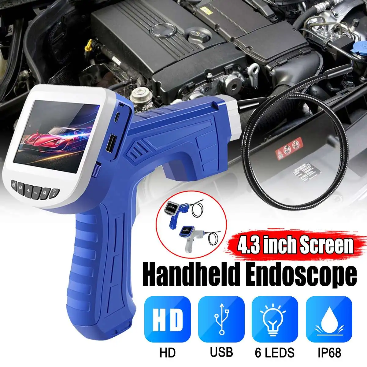 

Digital Industrial Endoscope 4.3 inch LCD Borescope Videoscope with CMOS Sensor Semi-Rigid Inspection Camera Handheld Endoscope