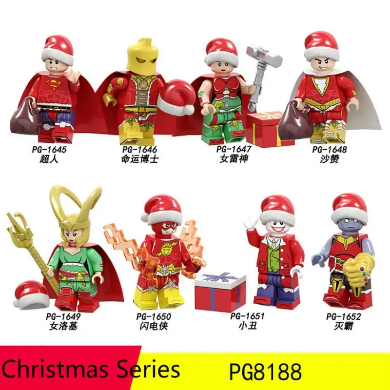 

8pcs/Set Christmas Series Pg8188 Superman Woman Thor Clown Building Block Figurine Children Puzzle Assembly Toys DIY