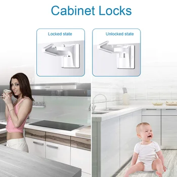 

10pcs/set Drawers Cabinet Locks Wardrobe Baby Proof Home Countertop Overhangs Closet Safety Latch Kids Children Highly Secure