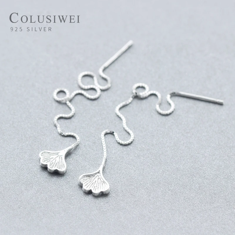 

Colusiwei Sterling Silver 925 Ginkgo Biloba Dangle Earrings for Women Long Chain Tassel Drop Earrings Fashion Fine Jewelry