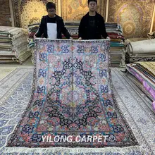 Yilong 5'x8' персидские ковры ручной работы античный турецкий медальон шелковый ковер(ZSH003AF
