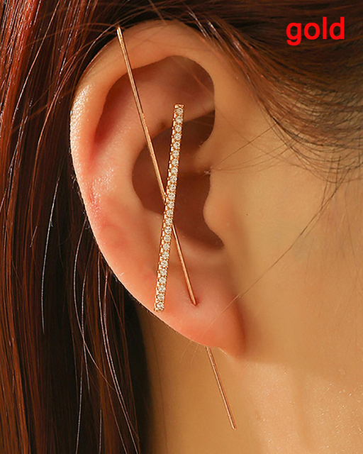 Ear Needle Wrap Crawler Hook Earrings for Women Surround Auricle Diagonal Stud Copper Inlaid Zircon Piercing Earrings /1 Pc