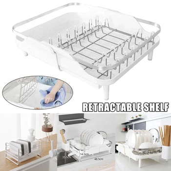 

Kitchen Stainless Steel Drain Rack Retractable Kitchen Dishes Holder Plastic Drain Rack FPing
