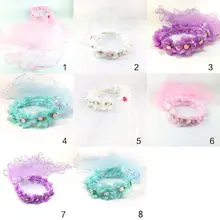 Сетчатая вуаль для девочек, свадебная корона, искусственные лепестки карамельного цвета, цветок, повязка для волос, венок, лента, бант, первый аксессуар для волос для причастия, гребень