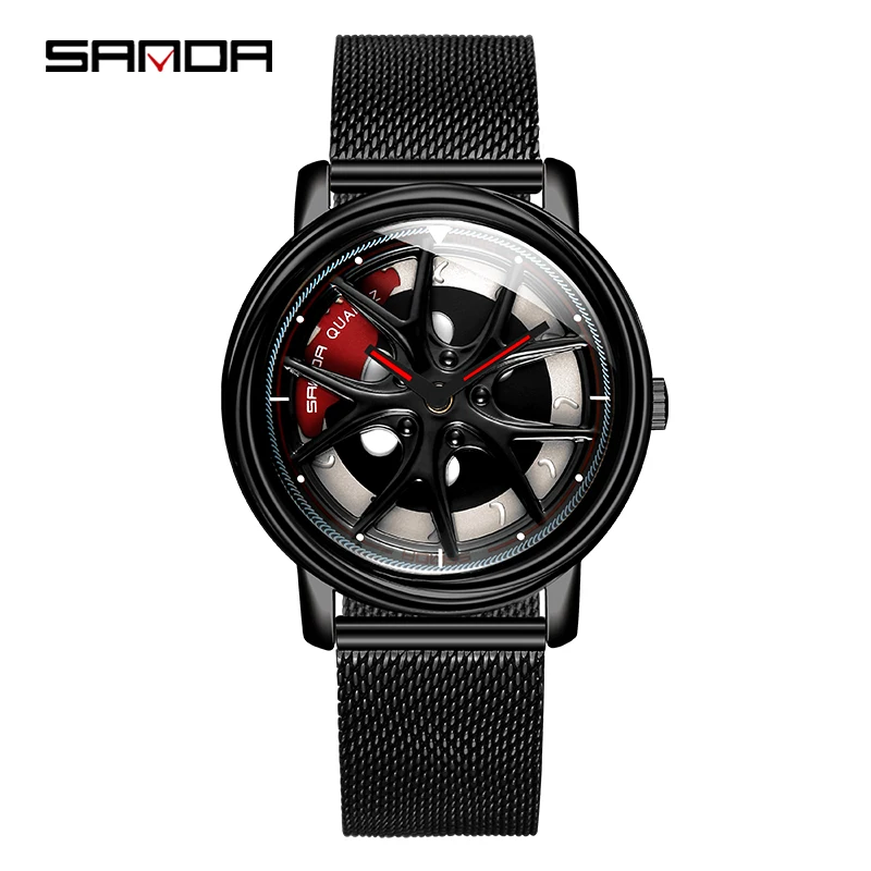 full black SANDAFashion мужские часы Топ бренд класса люкс кварцевые часы мужские повседневные тонкие сетчатые стальные водонепроницаемые спортивные часы Relogio Masculino - Цвет: full black