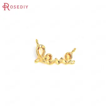 

10PCS 15x8MM 24K Gold Color Plated Brass LOVE 2 Holes Charms High Quality Diy Jewelry Accessories