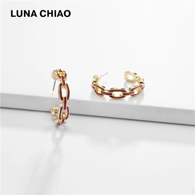 LUNA CHIAO эмалированная металлическая цепочка серьги-кольца шикарный стиль ювелирные изделия