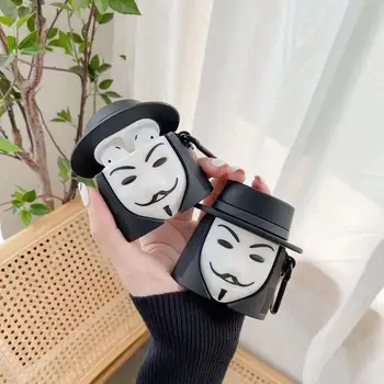 

For Apple AirPods 1 2 3D V Vendetta Hacker mask case charging box soft silicon earphone protective cover for airpods 2 1 coque