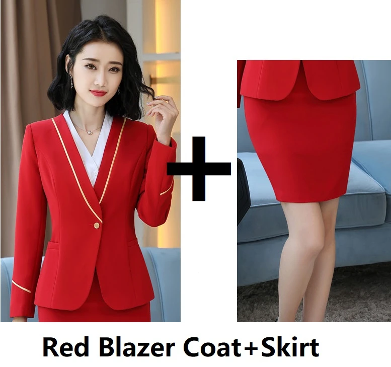 Модные стили Для женщин Бизнес Повседневная обувь комплекты со штанами с комплект из 2 частей брюки и куртки пальто женские офисные Профессиональный пиджаки для женщин - Цвет: Red Skirt Suits