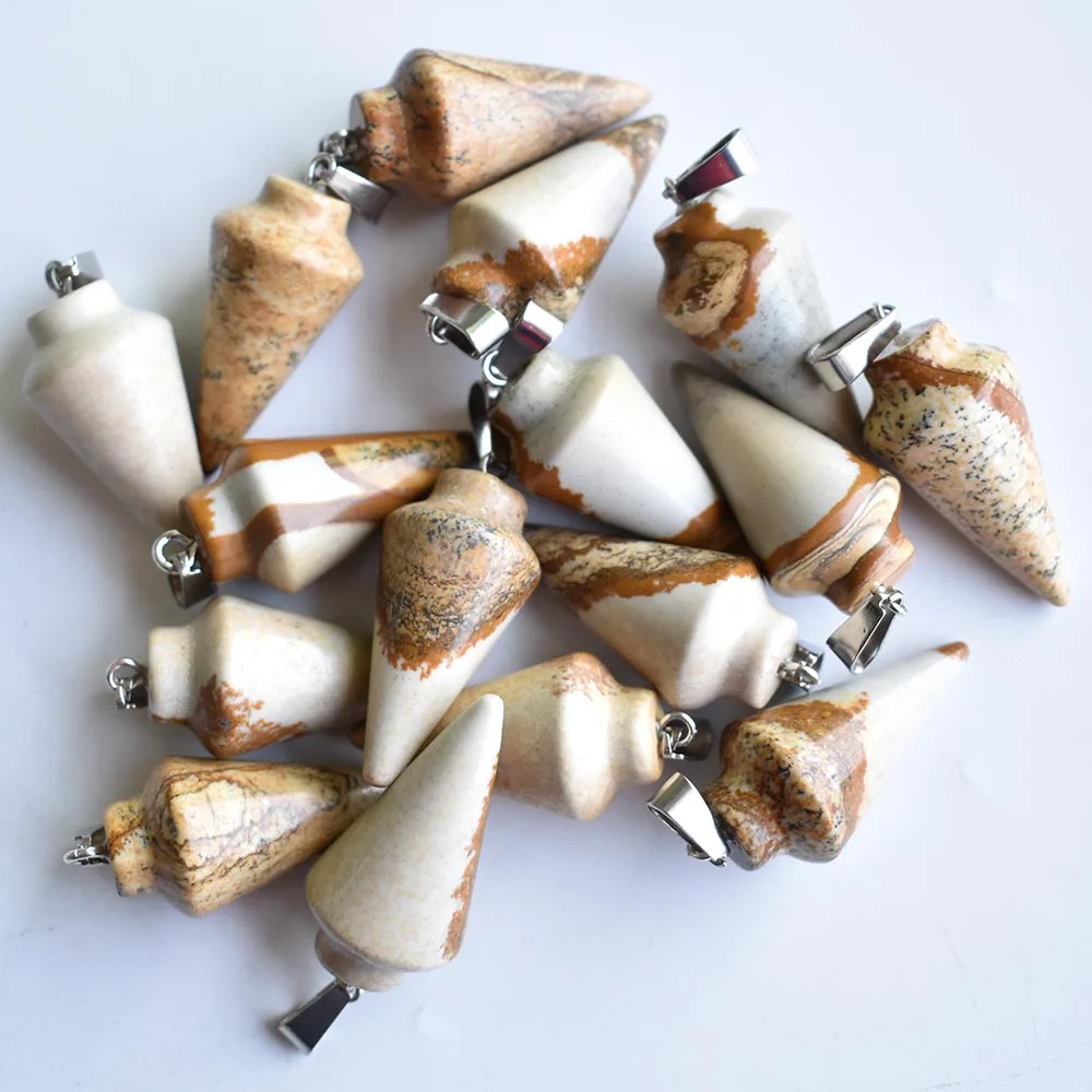 Fashion hot selling mixed natural stone pendulum circular Cone charms Pendants for jewelry making 24pcs/lot wholesale free