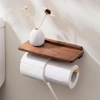 Porte papier toilette en bois avec étagère -  France