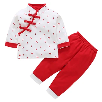 

2Pcs/set Baby Boy Girl Autumn And Winter Print Long Sleeve Chinese New Year Jumpsuit Cotton Soft Stylish Bodysuit Clothing