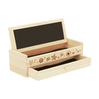 

DIY Wooden Stationery Box Double Layers Cute With Blackboard Pencil Case School Office Rectangle Desktop Chalks Multifunctional