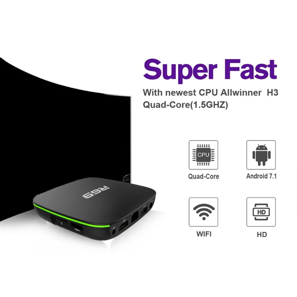 Маленький размер R69 для Android 7,1 Smart tv Box H3 четырехъядерный 2,4G Wifi телеприставка 1080P HD Поддержка 3D фильм