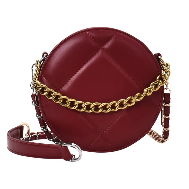 

New Arrival Textured Bag Women's 2019 New Style Fashion Korean-style Rhombus Shoulder Small round Bag Versatile Chain One-Should