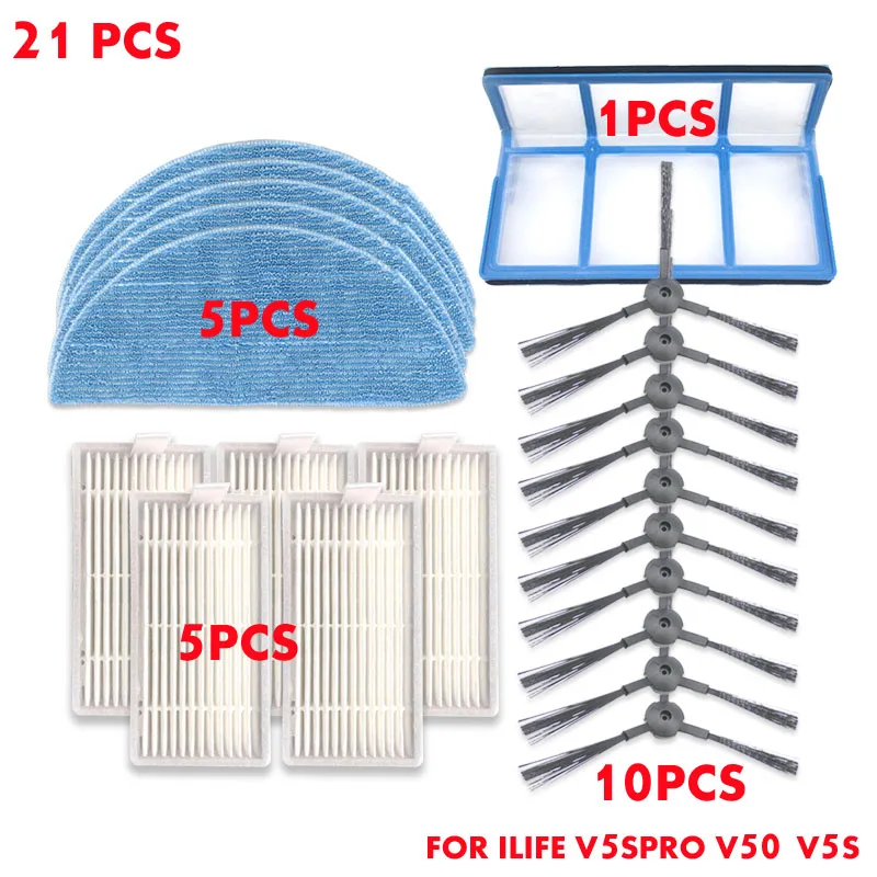 

21PCS robot vacuum cleaner HEPA side brush kit for ilife v5s pro parts V50 V5S as seen on tv dust cleaning sweeper vacuum brush