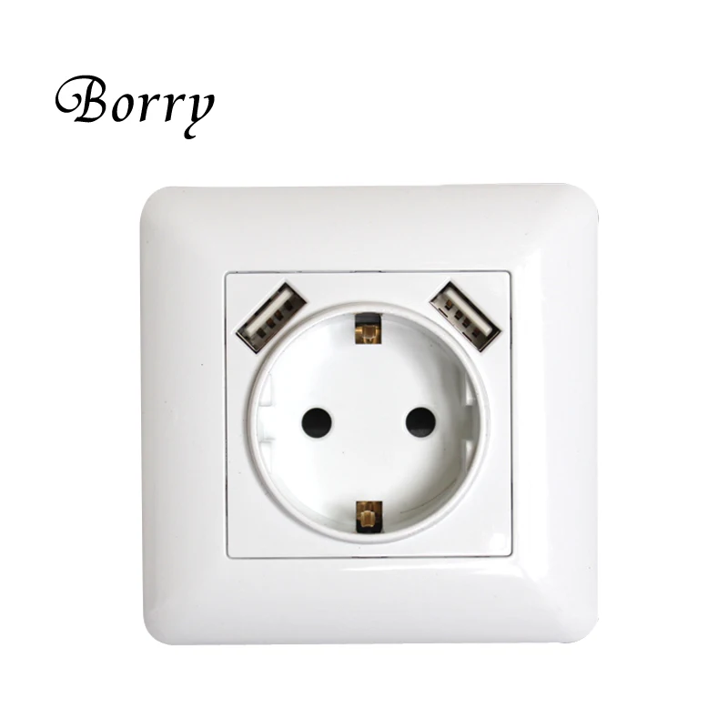 Настенная розетка BORRY Dual USB настенная Зарядка Зарядное устройство 2.1A зарядное устройство адаптер розетка стандарта евроcоюза белый - Тип: Настенная розетка
