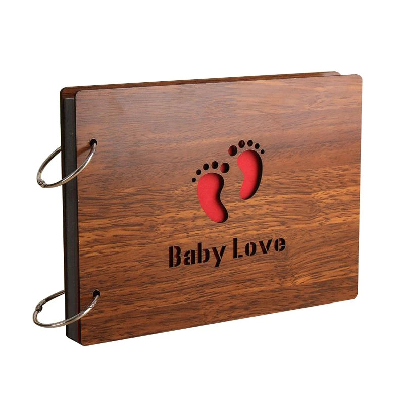 

NEW 8 Inch Redwood Cover Albums Handmade Loose-leaf Pasted Photo Album 30 pages Free Shipping Personalized Photo Album(Feet Baby
