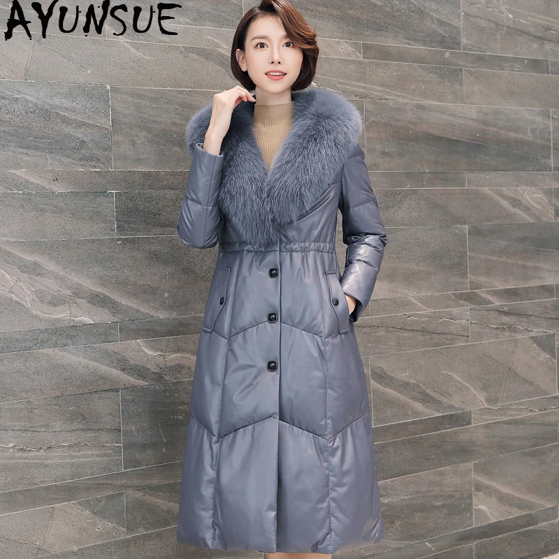 

AYUNSUE Genuine Leather Jacket Fox Fur Collar Down Jackets Winter Jacket Women 100% Real Sheepskin Coat Female Long Coats MY3830
