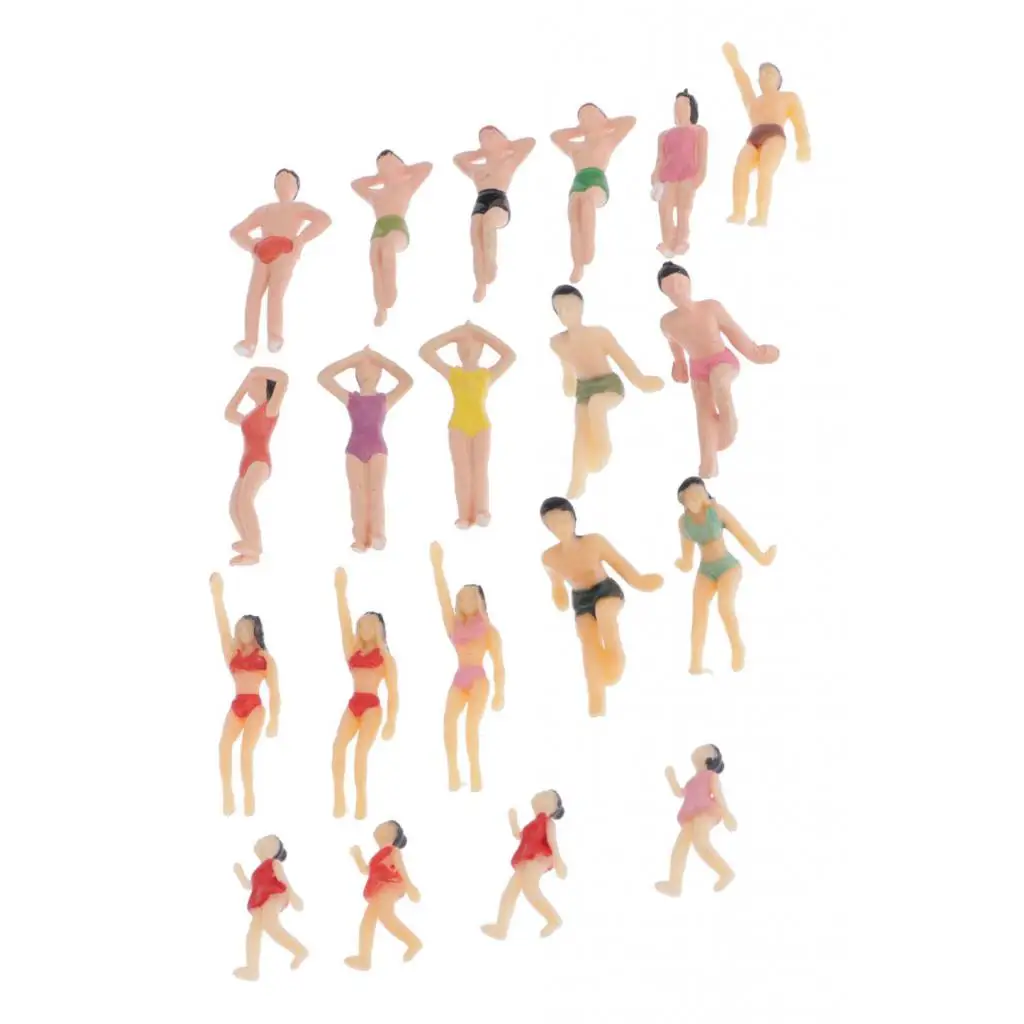 1:50 O Scale Beach Swimmer Colorful Painted Male&Female Figures Model 20PCS