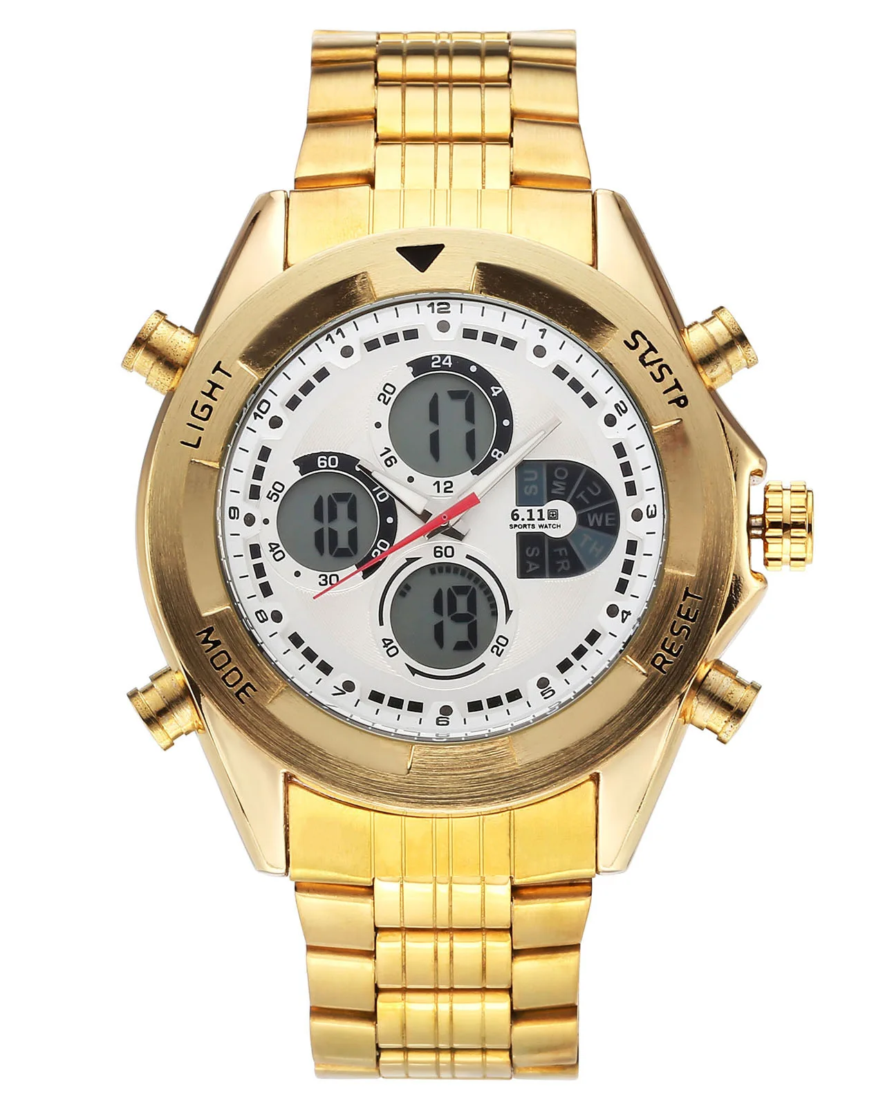 

Export 611 Date Seconds Waterproof Night Light Dual Display Steel Belt Watch