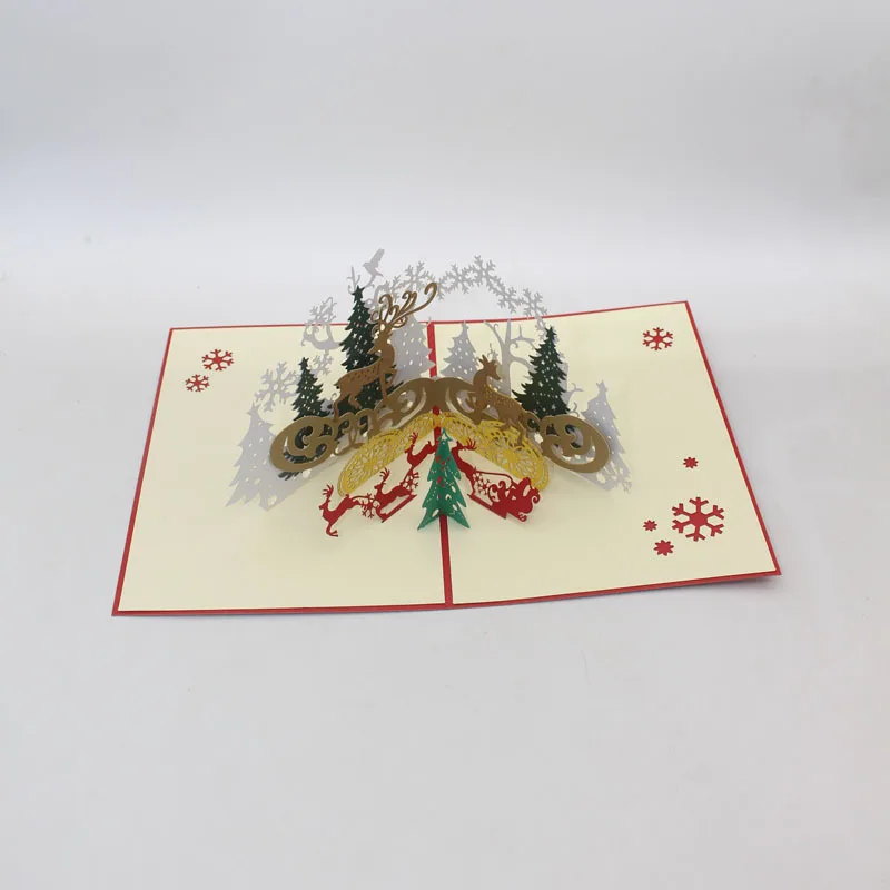  10pcs Christmas Deer Tree 3D Pop UP Cards Gift Postcard with Envelope Xmas Invitation Greeting Card - 4.00029E+12