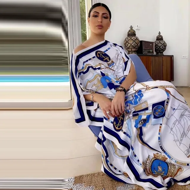 Africa Fashion Blogger Recommend Popular printed Silk Kaftan Maxi dresses Loose Summer Beach Bohemian kaftan long dress for lady 12