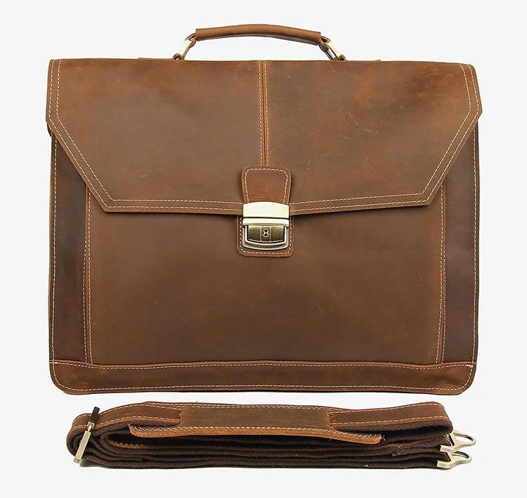 Luufan Double Layer Men Business Briefcase Bag Genuine Leather Men Laptop Shoulder Bag With Handle Large 17 Inch Computer Bag - Цвет: Brown